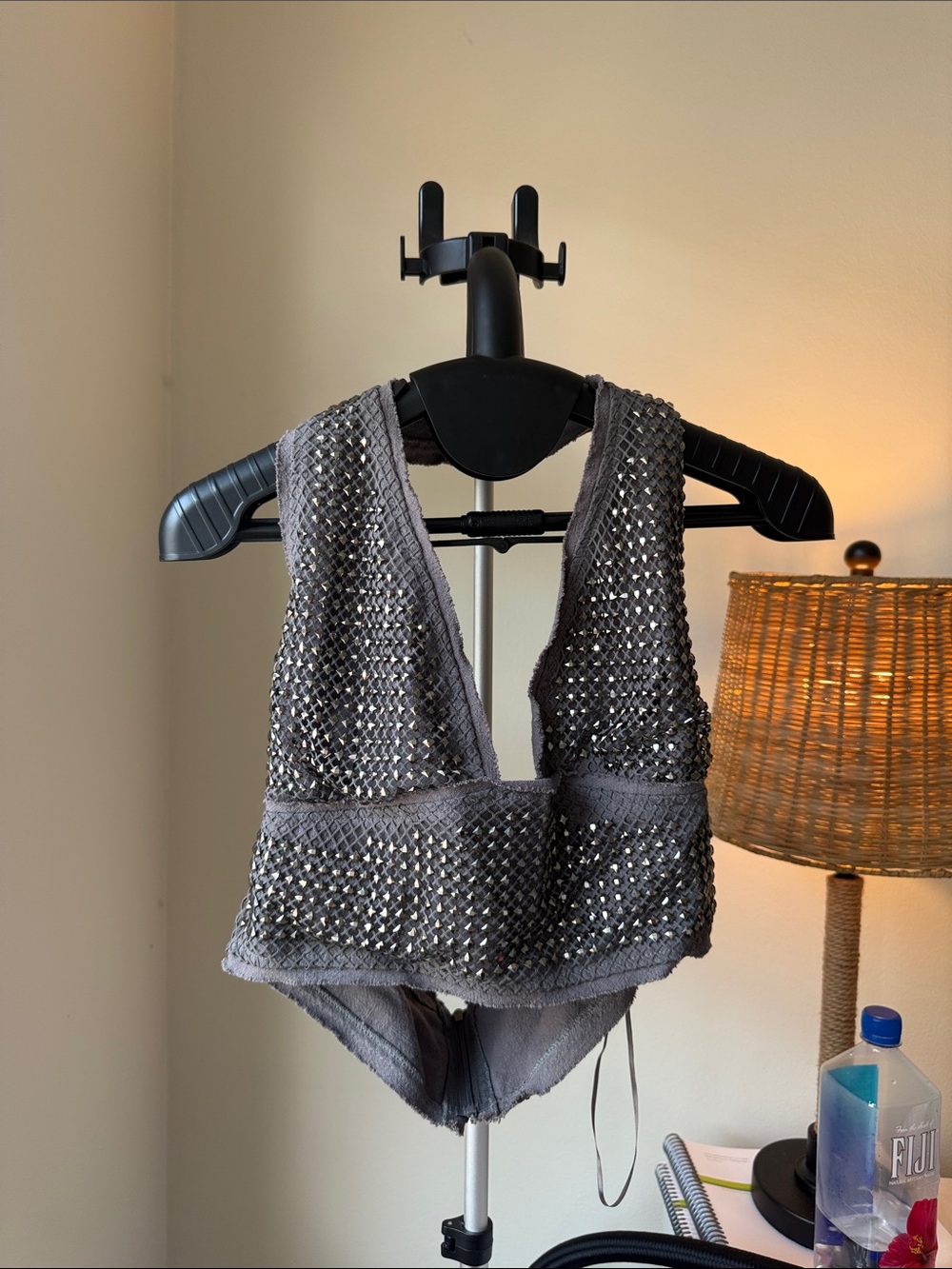 Zara Charcoal Gray Sequined Crop Top